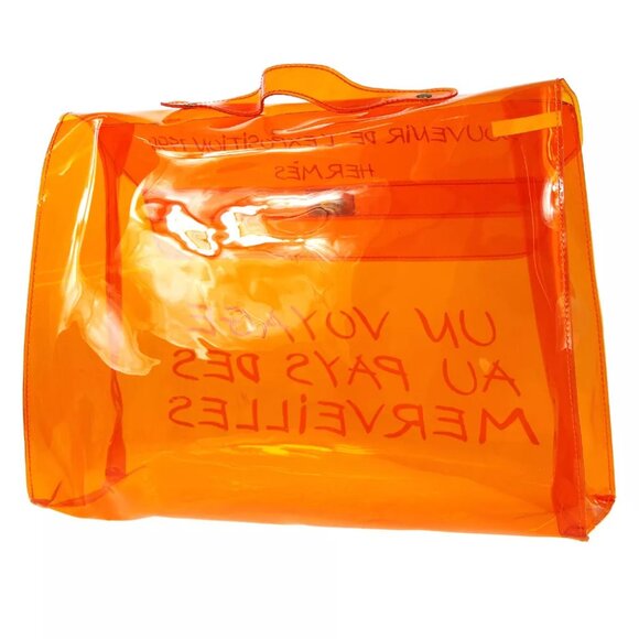 Hermes Orange Vinyl Kelly Beach Handbag SOUVENIR DE L'EXPOSITION 1998 91375 - Picture 3 of 12